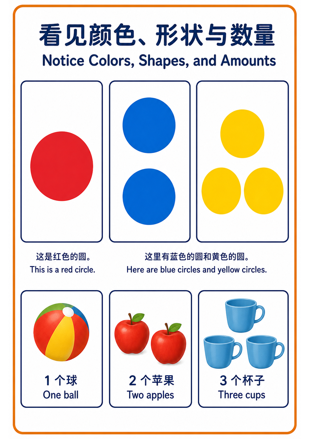 Notice Colors, Shapes, and Amounts