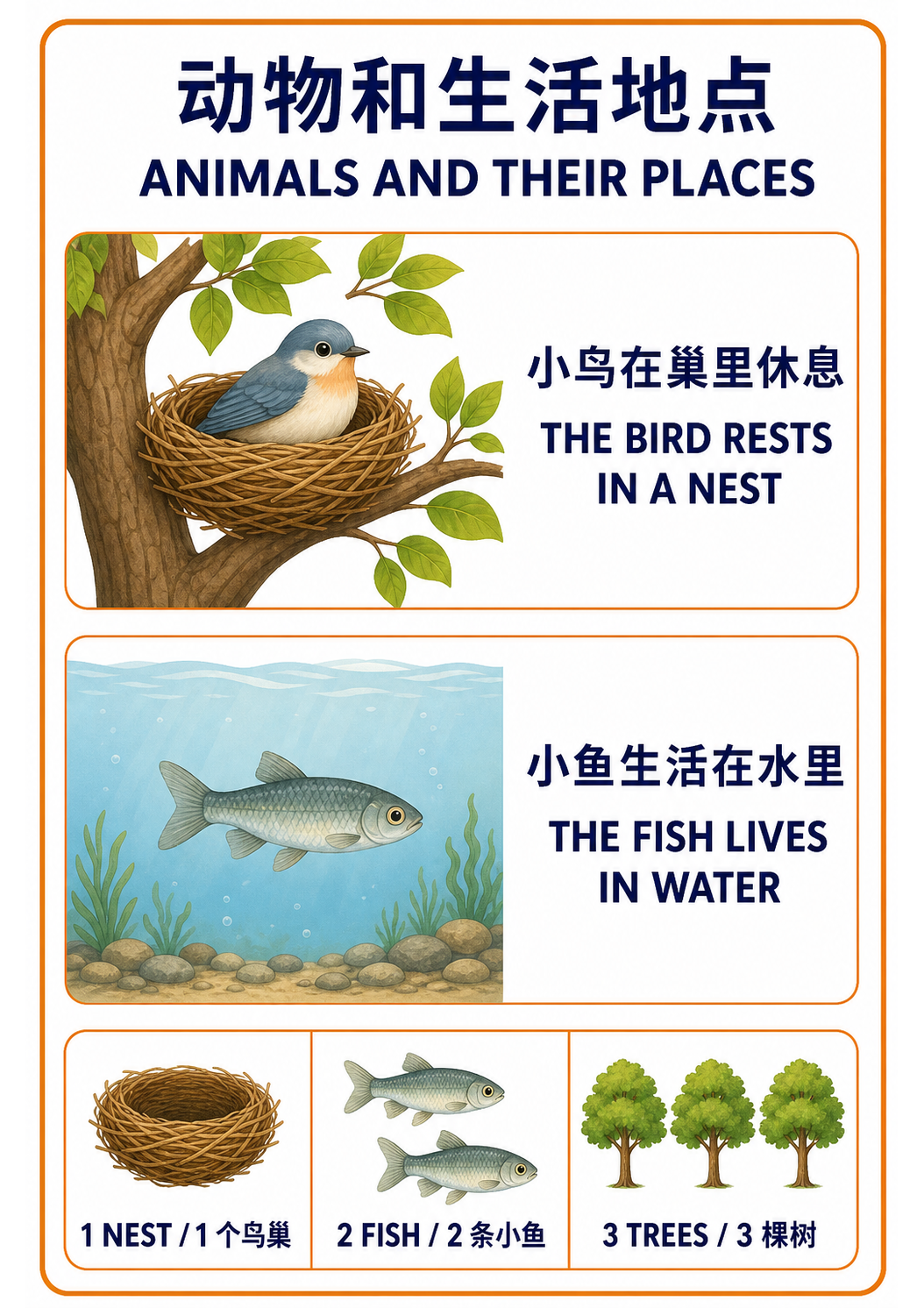 动物和生活地点教学图