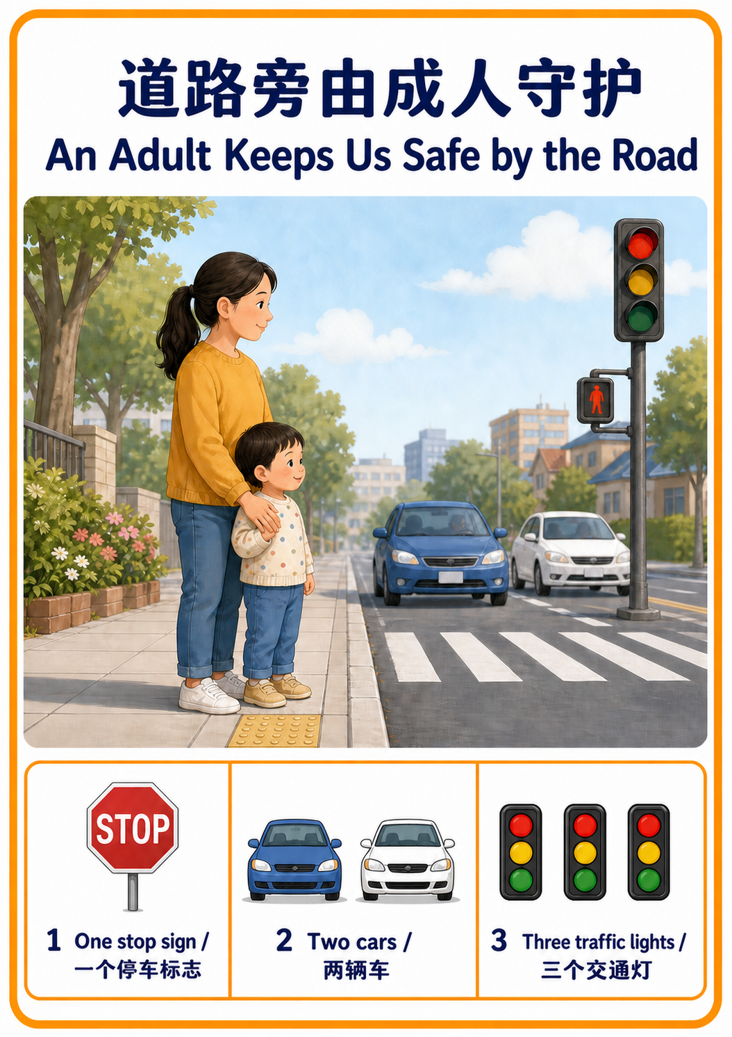 An Adult Keeps Us Safe by the Road teaching poster