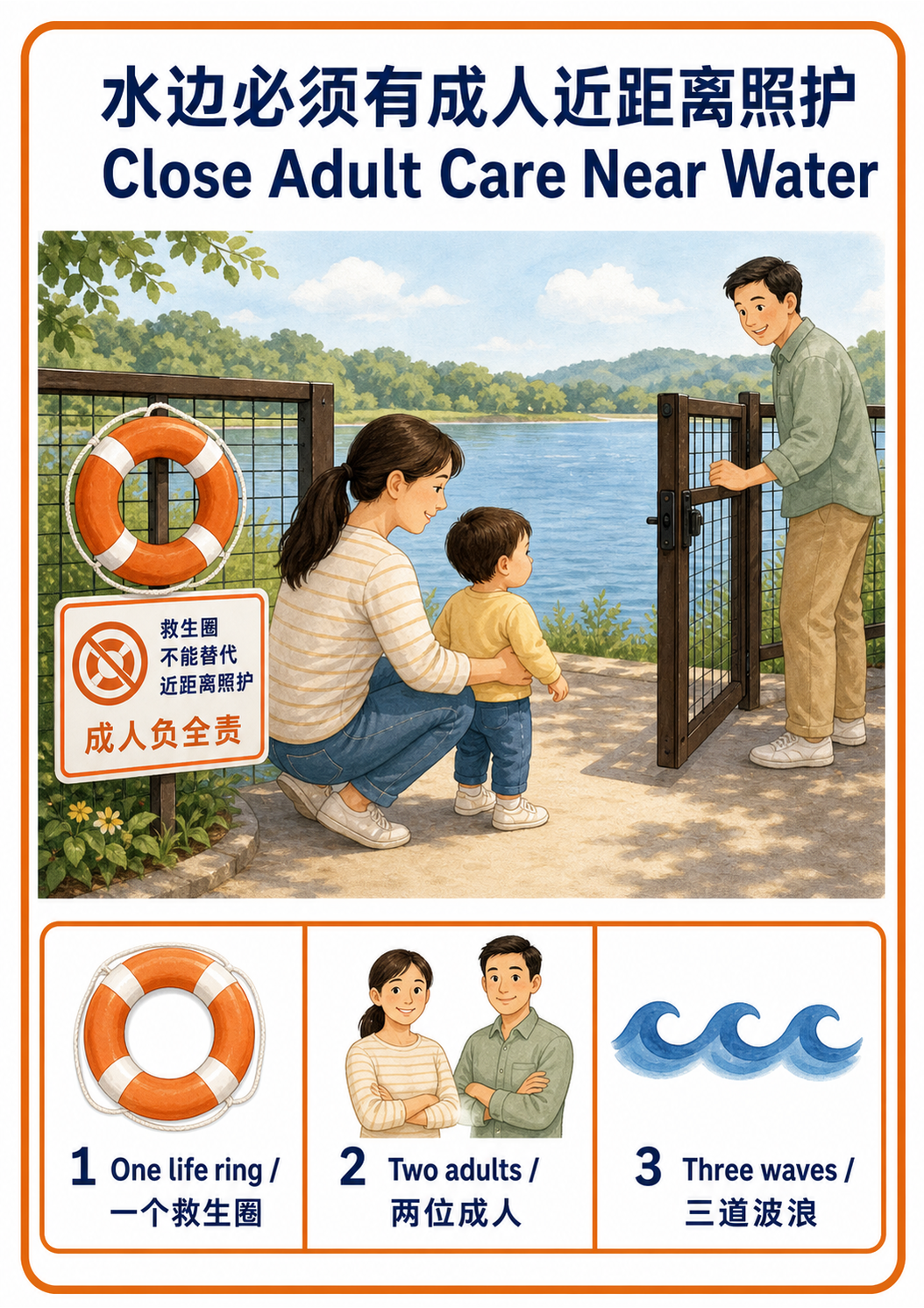 Close Adult Care Near Water teaching poster